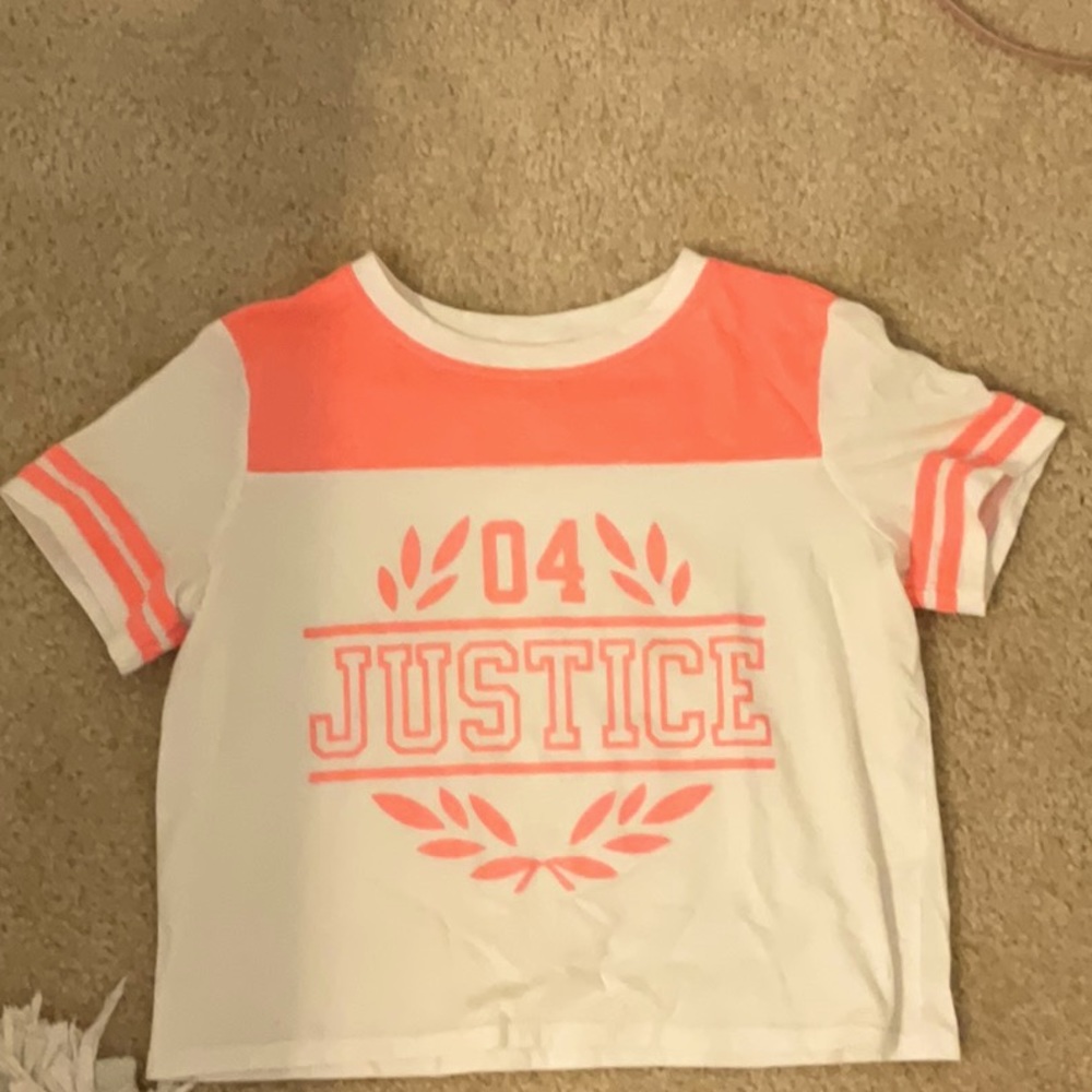 Pink and white Justice cropped tee